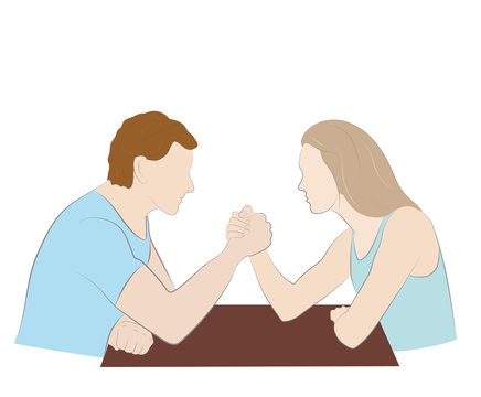 Men vs. women. arm wrestling. vector illustration