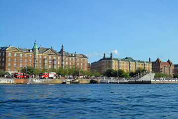 Beautiful vintage style architecture as seen from the cruise boat, Copenhagen, Denmark