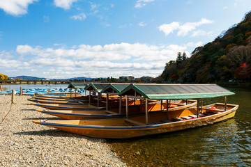 Fototapeta na wymiar boats at Arashiyama, Kyoto