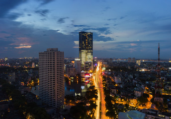 Fototapeta na wymiar Aerial view of Hanoi skyline at sunset time