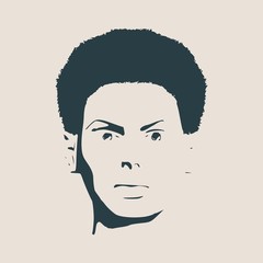 Face front view. Elegant silhouette of a female head. Vector Illustration. Short hair. Monochrome gamma.