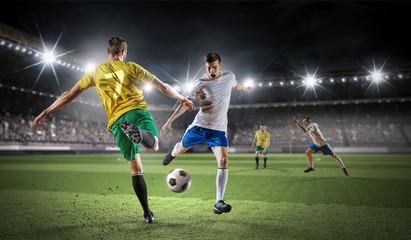 Obraz na płótnie Canvas Hot moments of soccer match . Mixed media