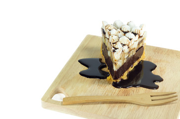 chocolate cake with biscuit and banana stuffed isolate