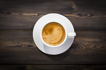 Overhead view of a freshly brewed mug of coffee