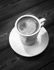 Overhead view of a freshly brewed mug of coffee