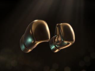 Obraz premium Golden boxing gloves with ray of light and dark background.3D rendering