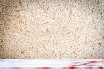 Empty marble table with backdrop Mulberry paper background, Can be used for display your product