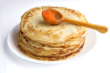 stack of pancakes on plate - isolated