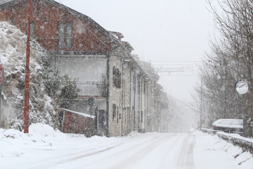 Villetta Barrea during snowfall