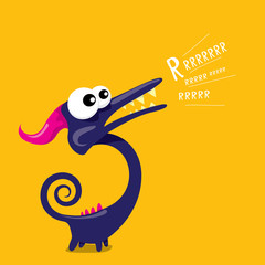 Vector cartoon funny dragon. Cartoon Dinosaur.