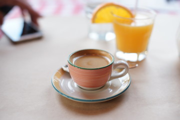 Espresso on a table in a restaurant