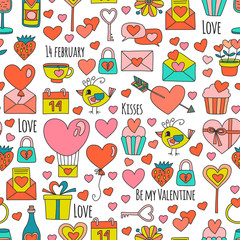 Valentine Day Vector pattern with heart, cake, balloon