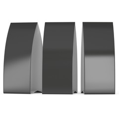Three black paper tent cards. 3d render illustration isolated. Table cards mock up on white background.