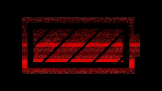 A loader animation: a red charging battery (corrupted screen, digital glitches). Use: fake mock video buffering, simulate Android / iPhone apps, YouTube buffering / loading.
