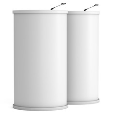 Trade show booth column white and blank. 3d render isolated on white background. High Resolution Template for your design.