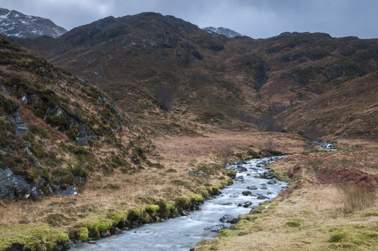 The landscape and wilderness around Kinloch Hourn in the Northwest Highlands of Scotland.
