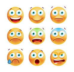 Set of Cute Emoticons on White Background. Isolated Vector Illustration 