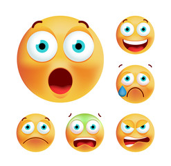 Set of Cute Emoticons on White Background. Isolated Vector Illustration 