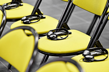 Translation headphones on a chair