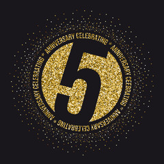 Five years anniversary golden celebration logotype. 5th anniversary gold logo.