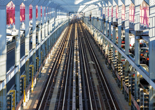 Subway Tracks Across the Williamsburg Bridge in New York City