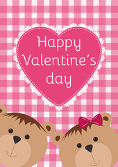 Valentines Day background with teddy bears, hearts and flowers. Greeting card