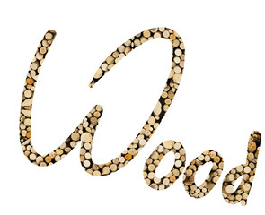 Das Wort wood mit Holz Scheiben gefüllt