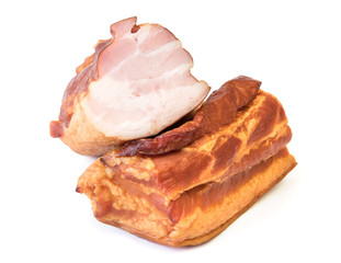 Freshly smoked pork isolated on white background.