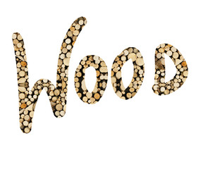 Das Wort wood mit Holz gefüllt