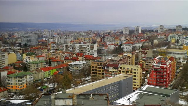 Beautiful cityscape over Varna city, Bulgaria time-lapse video at sunset