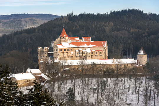Pernstejn Castle in winter time, northwest of Brno, in the South Moravian Region, Czech Republic