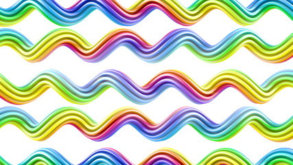 Colorful wavy curves on white 3D render