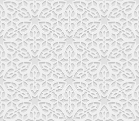 Seamless 3D white background,  arabic geometric  pattern, indian ornament, persian motif, vector texture. Endless texture are suitable for web page  background, as background desktop PC, etc.