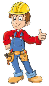 Vektor Illustration eines fr&ouml;hlichen Handwerkers