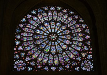 The stained glass-work in the Notre Dame in Paris
