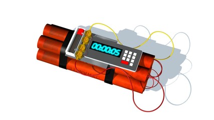 Naklejka premium Dynamite bomb with digital timer - isolated on white