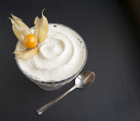 dessert cream with fresh physalis