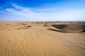 Fototapeta na wymiar Aerial view with sand dunes on Maranjab Desert in Iran