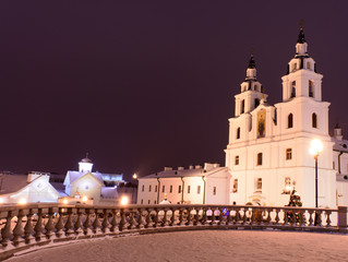 Fototapeta na wymiar Cathedral, the area Nemiga, Minsk, Belarus, in January 2017,