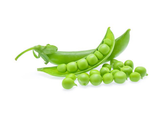 Fresh green pea pod on white background