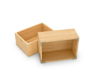 3D Illustration. Wooden box on a white background.