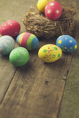 Fototapeta na wymiar Easter eggs on table