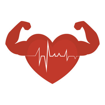 heart cardio with strong hands vector illustration design