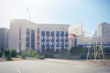 School yard with basketball court