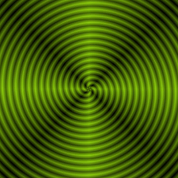 Green Quartered Spiral / A digital abstract fractal image with a monochrome quartered spiral design in green.