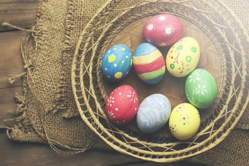 Easter eggs on table