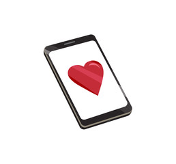 Flat vector image of a heart on a smart phone screen