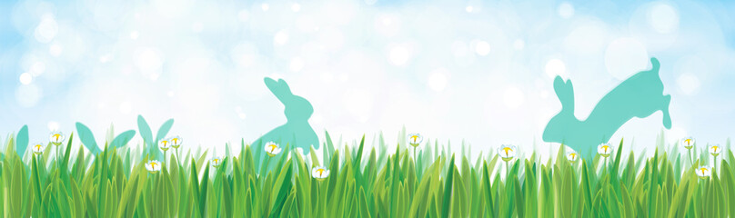 Vector nature background, rabbits in green grass. © rvika