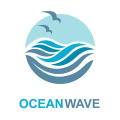 Obraz premium Abstract design of ocean logo with waves and seagulls. Vector illustration