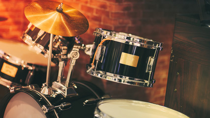 Fototapeta na wymiar Drum set for a music band. (Vintage Style)